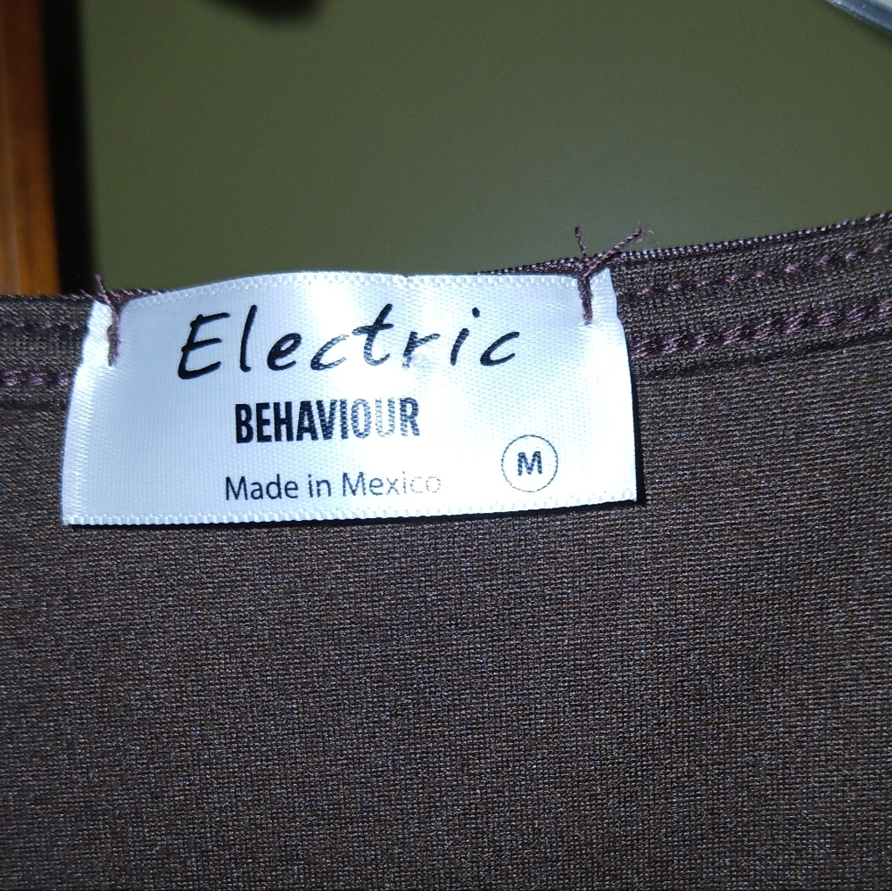 Electric Behaviour Brown Polka Dot Mesh Top Semi-Sheer Y2K Cottagecore Sz Medium - Picture 3 of 7